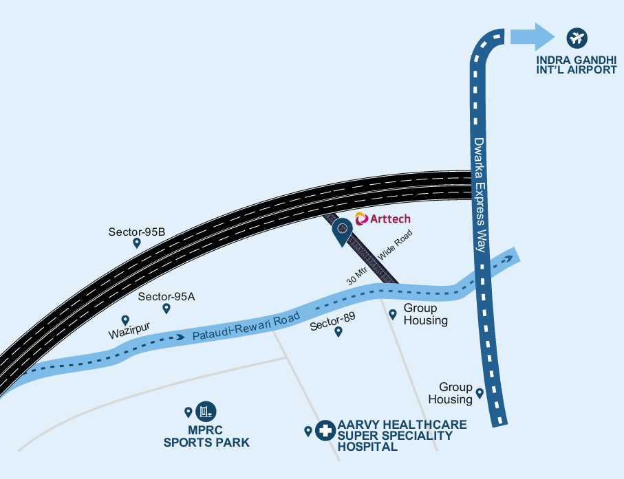 Map showing ArtTech The Story House connectivity to Dwarka Expressway and IGI Airport